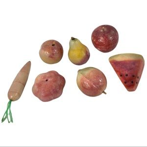Vintage Italian Alabaster Fruit & Vegetable 7 pc Set Hand Carved MCM
